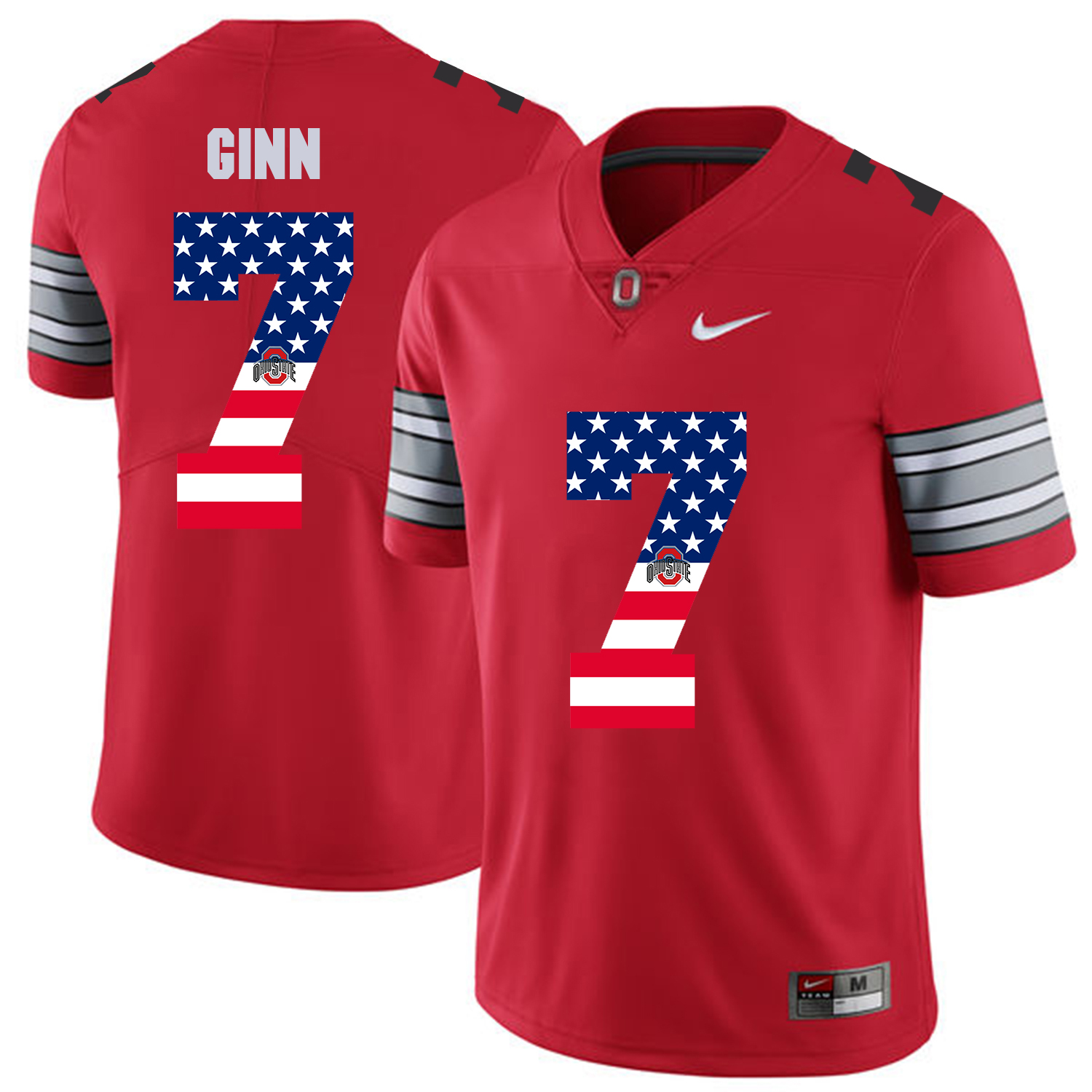 Men Ohio State #7 Ginn Red Flag Customized NCAA Jerseys->customized ncaa jersey->Custom Jersey